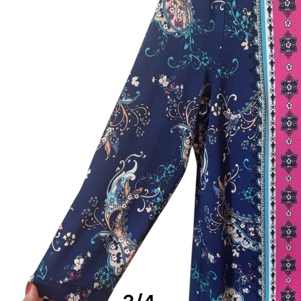 ❤️GORGEOUS SPRING/SUMMER Chico's Blue/Pink Print  Dress  MEDIUM 8/10   #CL - Picture 3 of 9